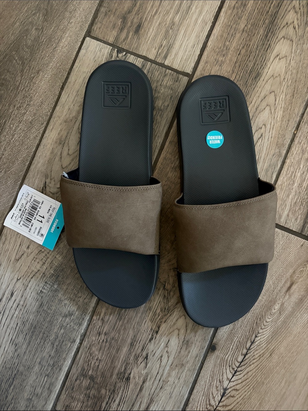 Reef Brown and Black Men's Slide Sandals - Cushioned Strap Slip-Ons